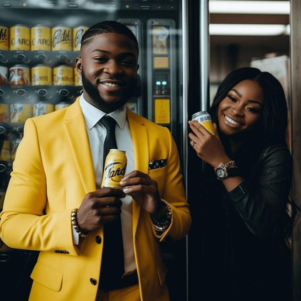 young african american business people in front of vending machine